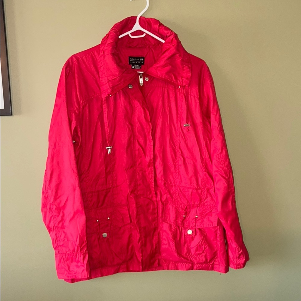 Studio 59 Red Utility Jacket Lightweight Water-Resistant